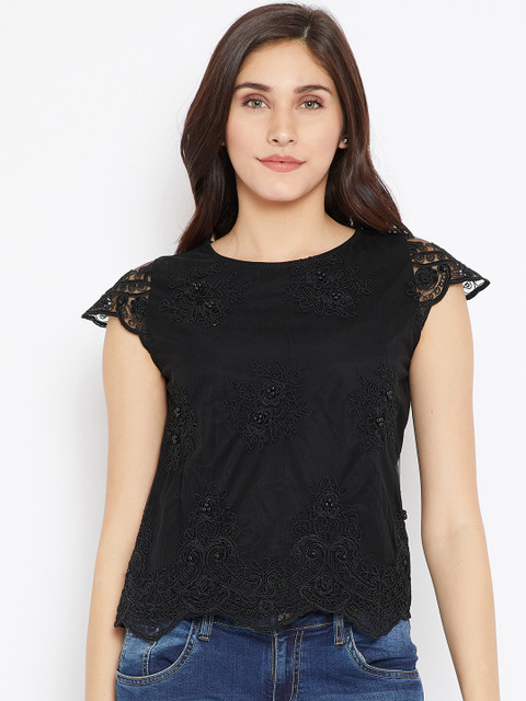 

Madame Women Black Self Design Top