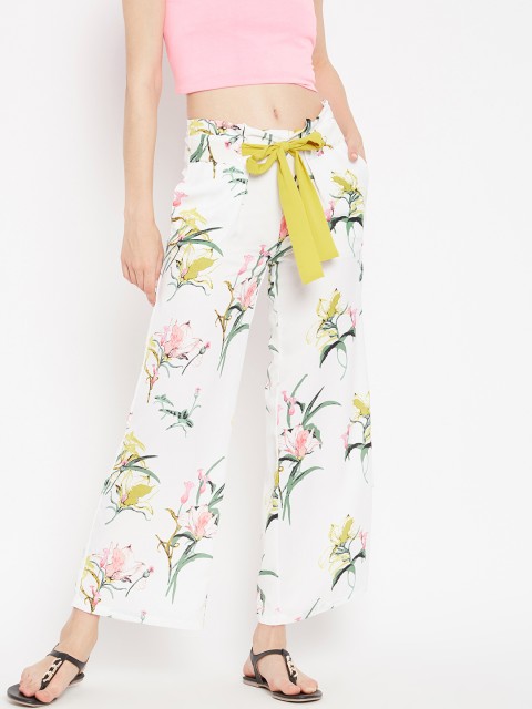 

Madame Women White & Green Printed Straight Palazzos