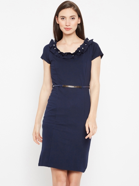 

Madame Women Navy Blue Solid Sheath Dress
