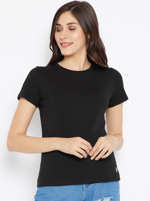 

Madame Women Black Solid Round Neck T-shirt