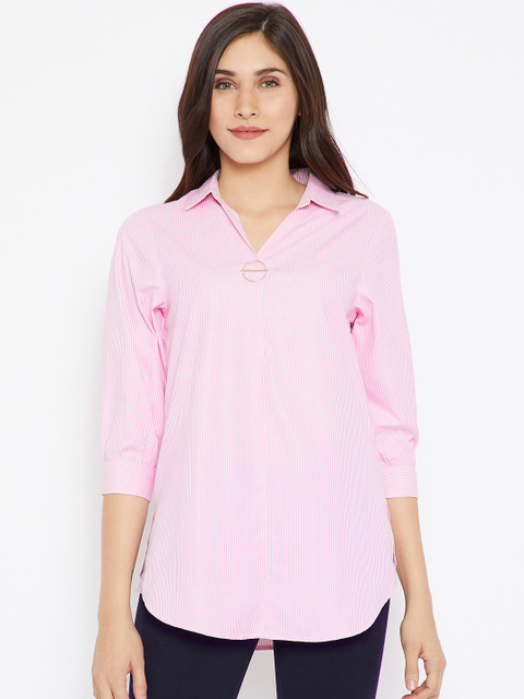 

Madame Women Pink & White Striped Shirt Style Top