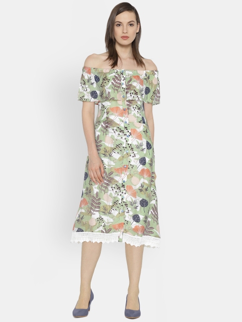 

Madame Women Green Printed A-Line Dress