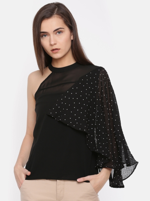 

Madame Women Black Solid Semi-Sheer Layered Top