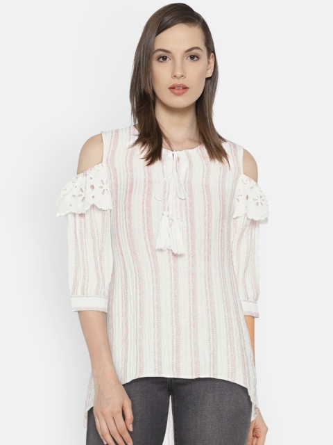 

Madame Women White & Mauve Striped Top