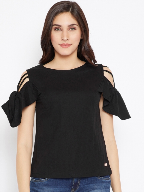 

Madame Women Black Solid Cold-Shoulder Top