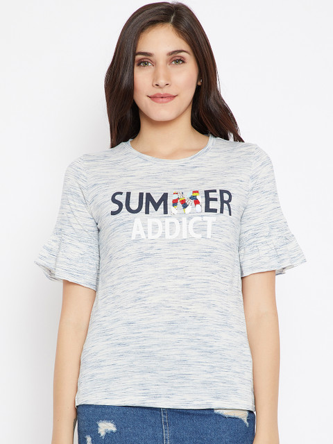 

Madame Women White & Blue Printed Top