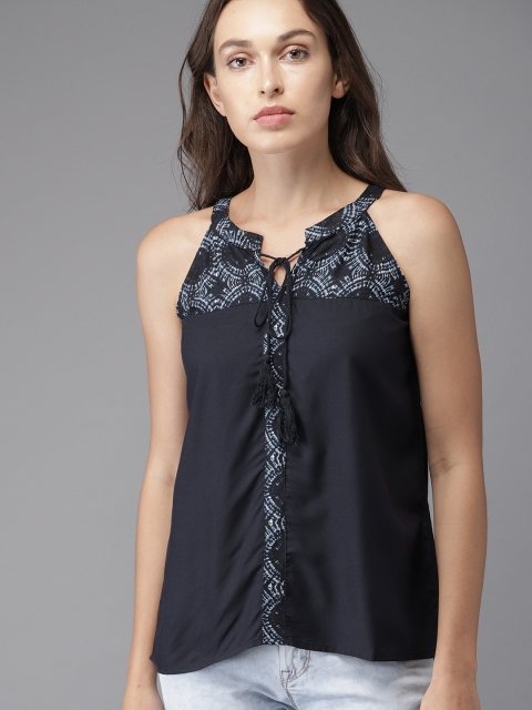 

HERE&NOW Women Navy Blue Pringted Top