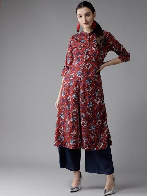 

HERE&NOW Women Red & Navy Blue Printed Kurta with Palazzos