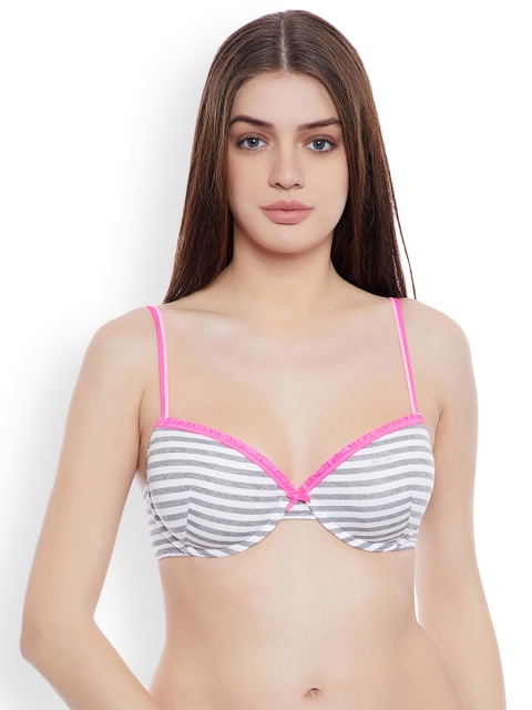 

Clovia Cotton Padded Underwired Striped Push-Up Bra, Pink