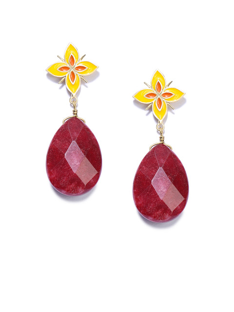 

Eesha Zaveri Gold-Toned & Red Floral Drop Earrings