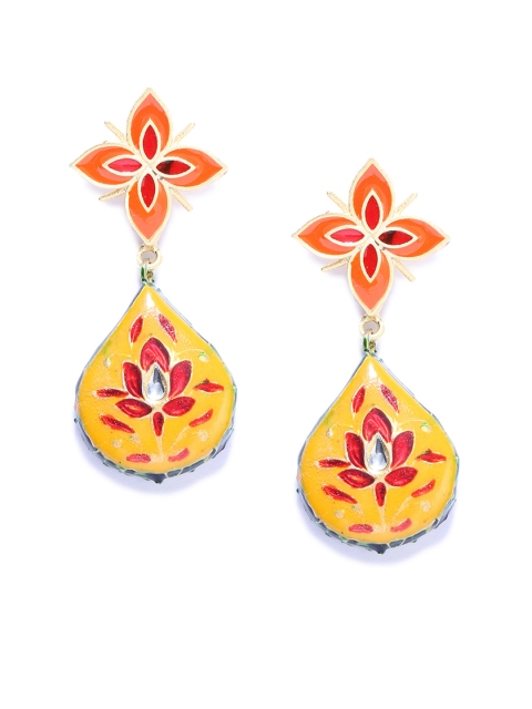 

Eesha Zaveri Gold-Toned & Orange Floral Drop Earrings