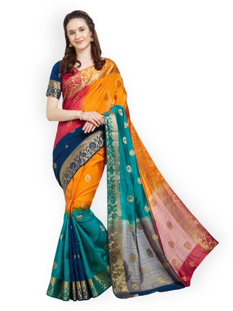 

Viva N Diva Multicoloured Silk Blend Colourblocked Banarasi Saree, Multi