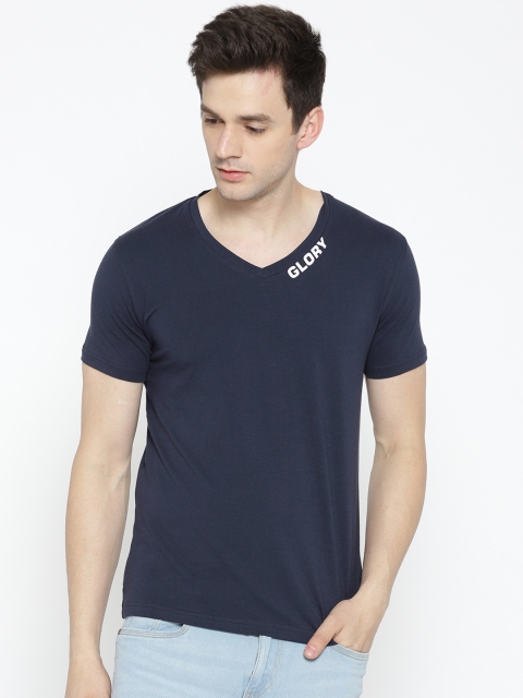 

Dream of Glory Inc Men Navy Blue Solid V-Neck T-shirt