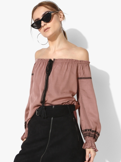 

FOREVER 21 Women Mauve Solid Bardot Top