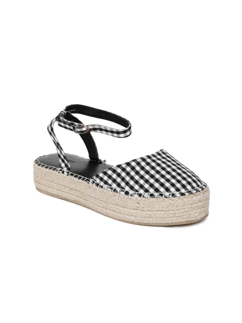 

FOREVER 21 Women Black & White Checked Flatform Espadrilles
