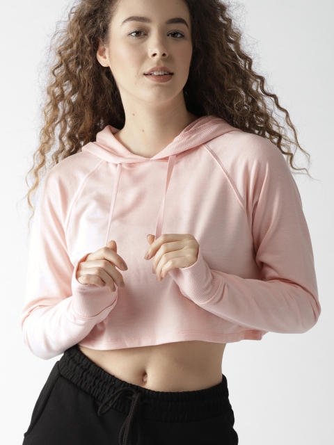 

FOREVER 21 Women Pink Crop Hooded Sweatshirt