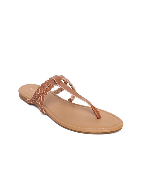 

FOREVER 21 Women Brown Braided T-Strap Flats