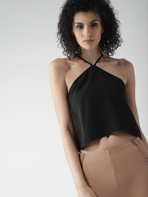 

FOREVER 21 Women Black Solid A-Line Crop Top