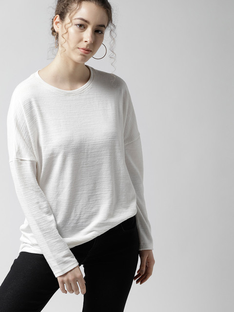 

FOREVER 21 Women White Solid Round Neck T-shirt