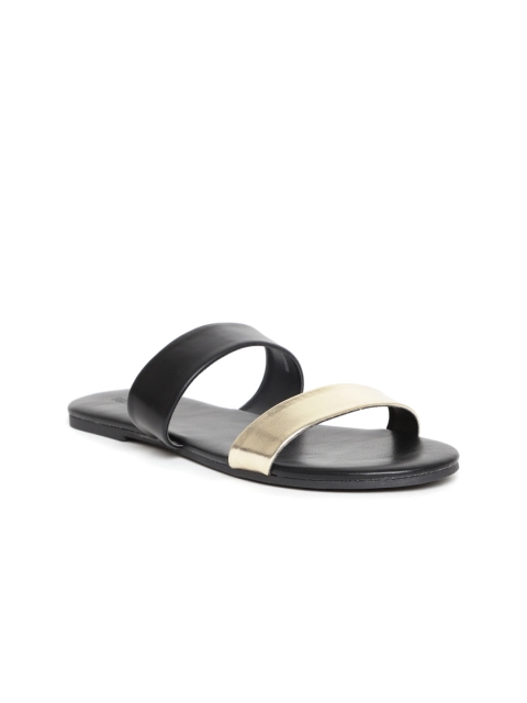 

FOREVER 21 Women Black & Gold-Toned Colourblocked Open Toe Flats