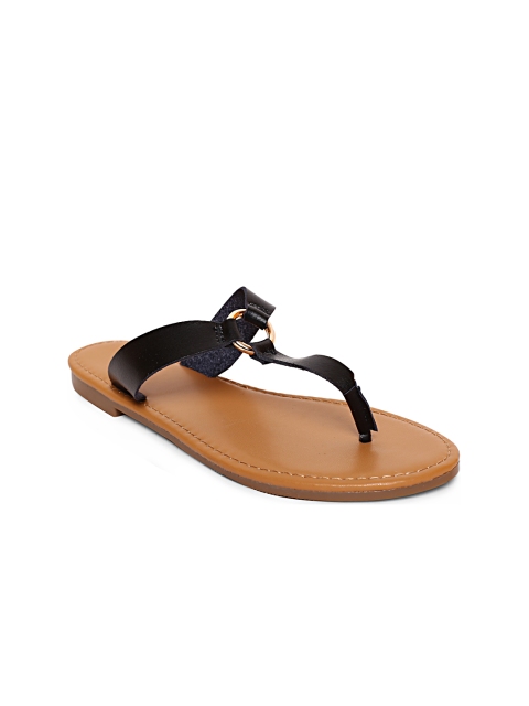 

FOREVER 21 Women Black Solid T-Strap Flats