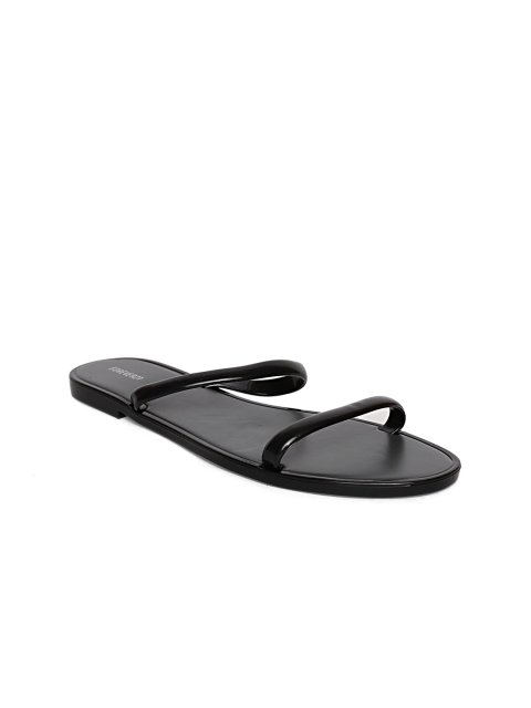 

FOREVER 21 Women Black Solid Open Toe Flats
