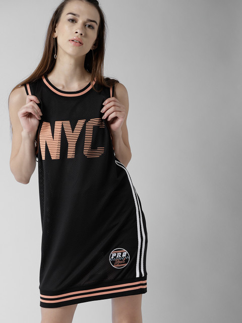

FOREVER 21 Women Black Printed T-shirt Dress