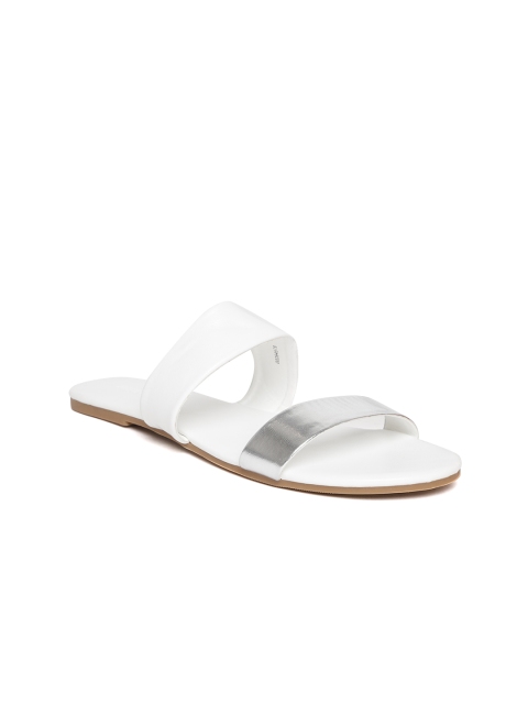 

FOREVER 21 Women White & Silver-Toned Colourblocked Open Toe Flats