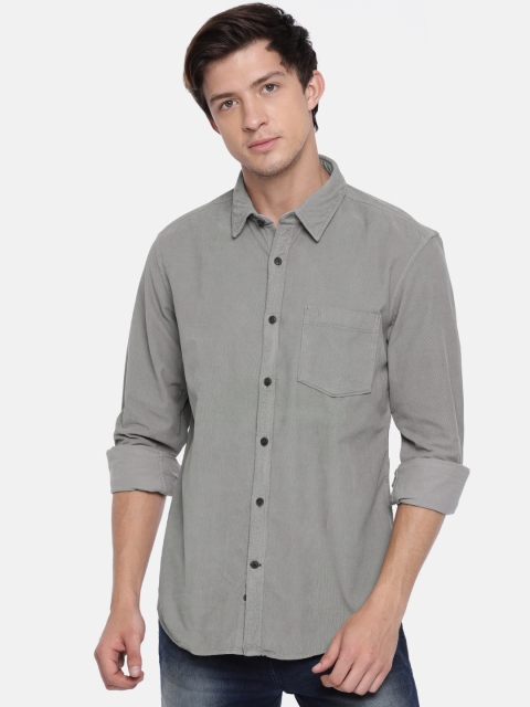 

Indian Terrain Men Grey Slim Fit Solid Corduroy Casual Shirt