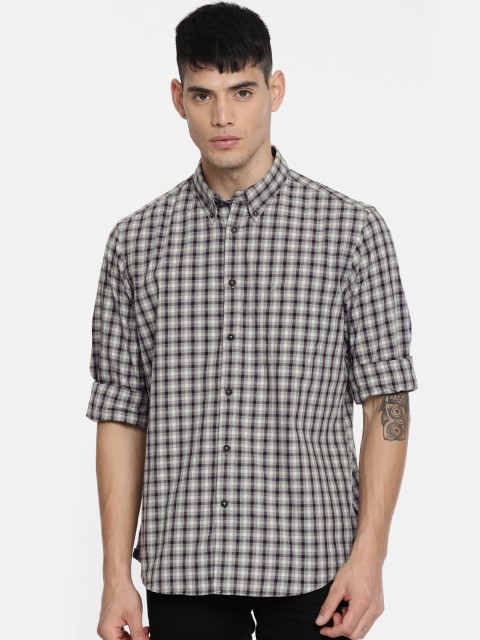 

Indian Terrain Men Grey & Brown Slim Fit Checked Casual Shirt