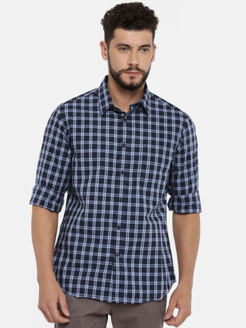 

Indian Terrain Men Navy Slim Fit Checked Casual Shirt, Navy blue