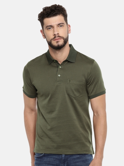 

Indian Terrain Men Olive Green Self-Design Polo T-shirt