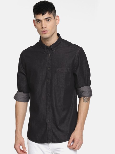 

Indian Terrain Men Black Slim Fit Solid Casual Shirt
