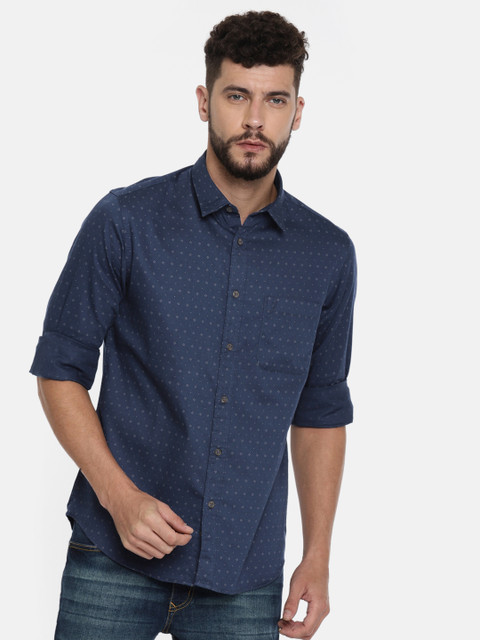 

Indian Terrain Men Navy Blue Slim Fit Printed Casual Shirt