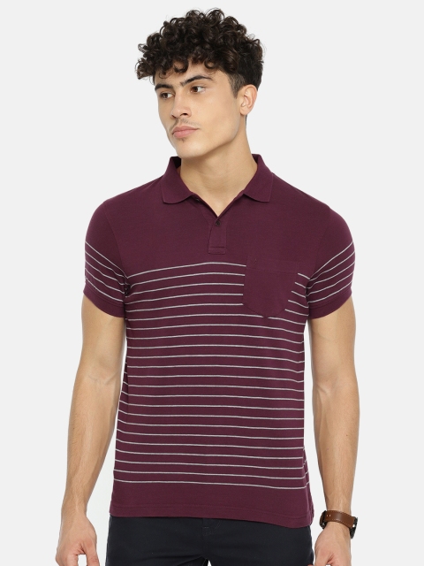 

Indian Terrain Men Maroon Striped Polo Collar Pure Cotton T-shirt