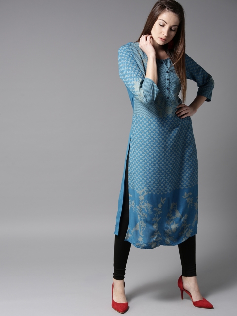 

Moda Rapido Women Blue & Grey Printed Straight Kurta