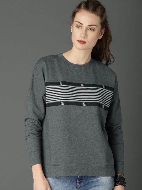 

Roadster Women Charcoal Solid Sweatshirt