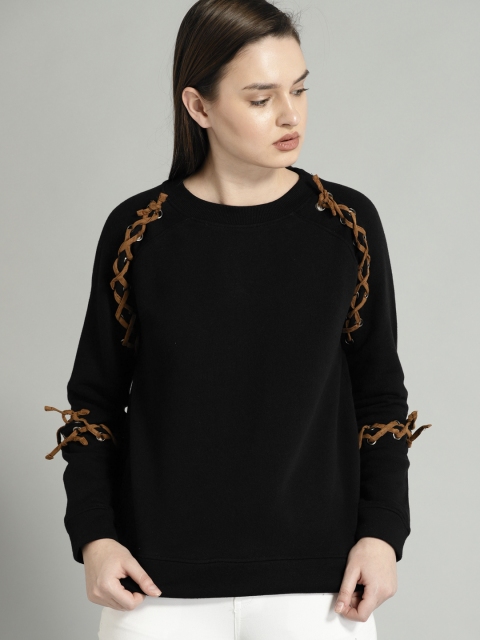 

Roadster Women Black Solid Sweatshirt