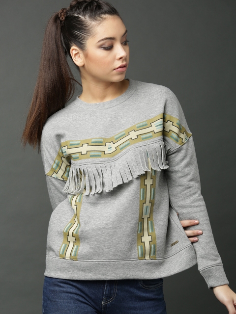 

Roadster Women Grey Melange Printed Sweatshirt