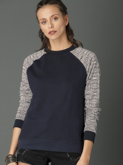 

Roadster Women Navy Blue Solid Sweatshirt