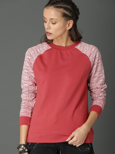 

Roadster Women Red & White Solid Sweatshirt