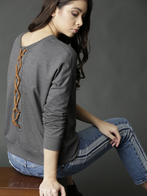 

Roadster Women Charcoal Solid Sweatshirt