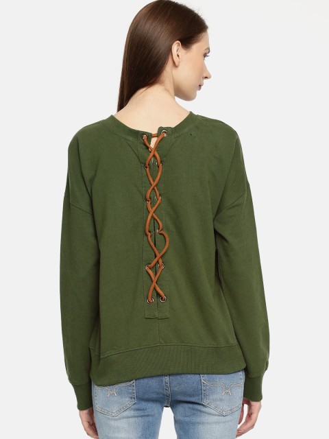 

Roadster Women Olive Green Solid Sweatshirt