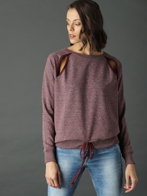 

Roadster Women Burgundy Solid Sweatshirt