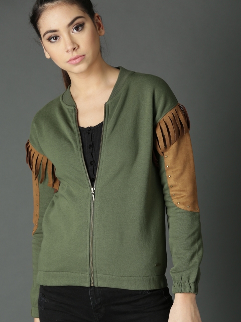 

Roadster Women Olive Green & Brown Solid Sweatshirt