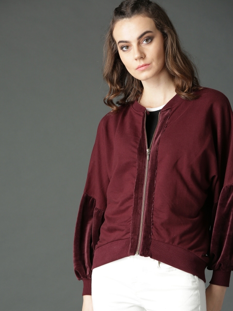 

Roadster Women Burgundy Solid High-Low Sweatshirt