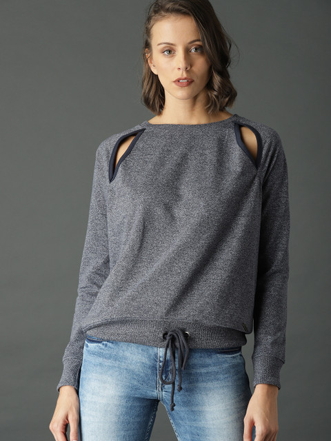 

Roadster Women Navy Blue Solid Sweatshirt