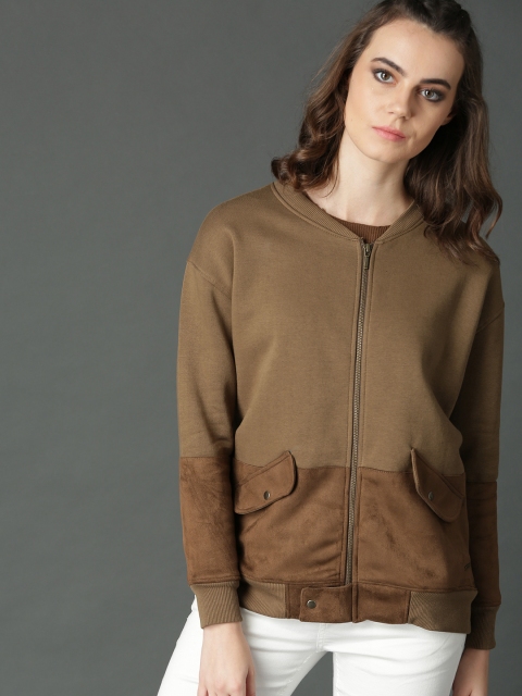 

Roadster Women Olive Brown Solid Sweatshirt