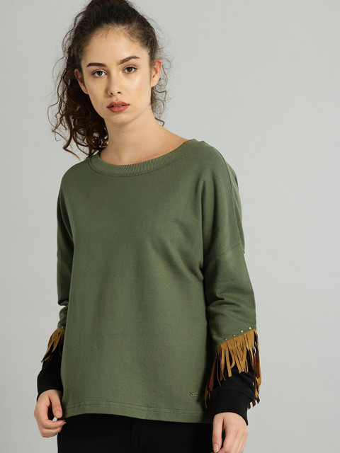 

Roadster Women Green Solid Sweatshirt