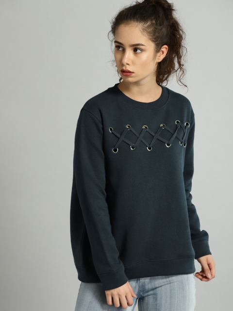 

Roadster Women Navy Blue Solid Sweatshirt
